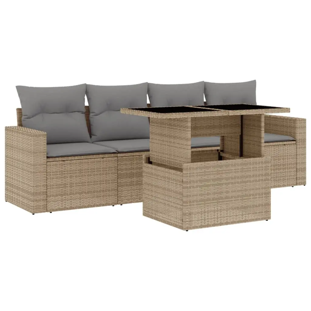 Outdoor Garden Sofa Set Modular 5 Piece Beige PE Rattan with Cushions