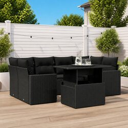 Garden Sofa Set 7 Piece Outdoor Furniture Black Poly Rattan Patio Lounger