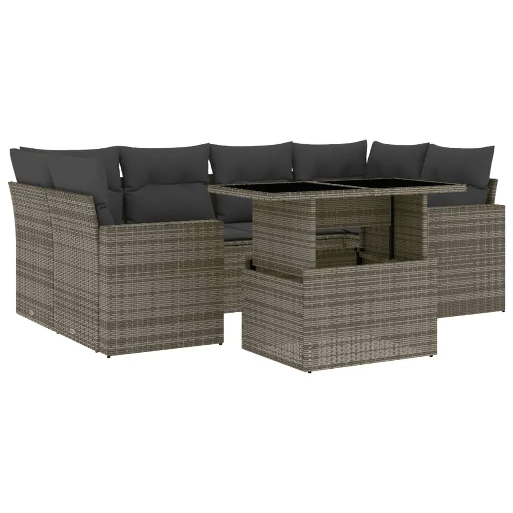 7 Piece Modular Outdoor Sofa Set Grey PE Rattan Furniture with Adjustable Table and Cushions
