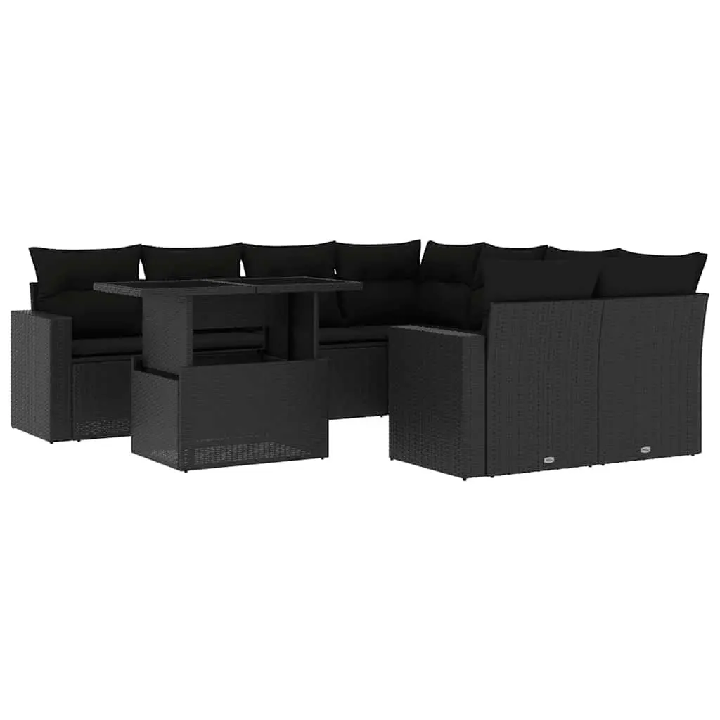 Garden Sofa Set 9 Piece Outdoor Furniture Black Poly Rattan with Cushions Patio