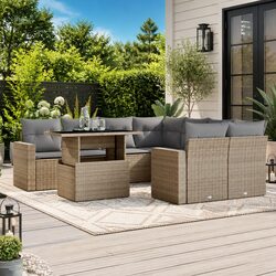 Garden Sofa Set 9 Piece Outdoor Furniture Beige Poly Rattan Patio Lounge Seating