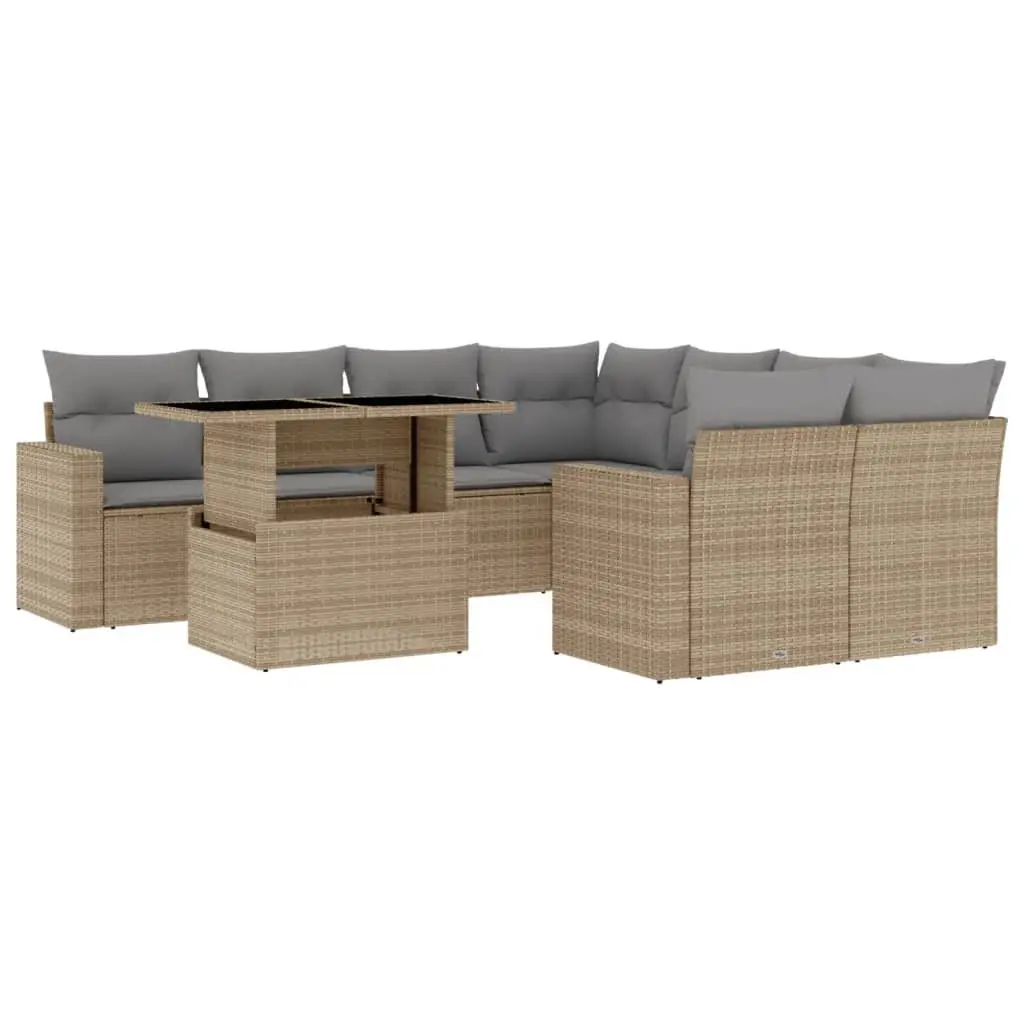Garden Sofa Set 9 Piece Outdoor Furniture Beige Poly Rattan Patio Lounge Seating