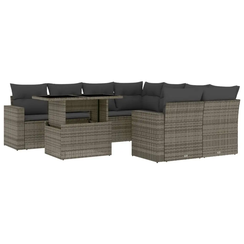 Garden Sofa Set 9 Piece Outdoor Furniture Grey Poly Rattan with Cushions Patio