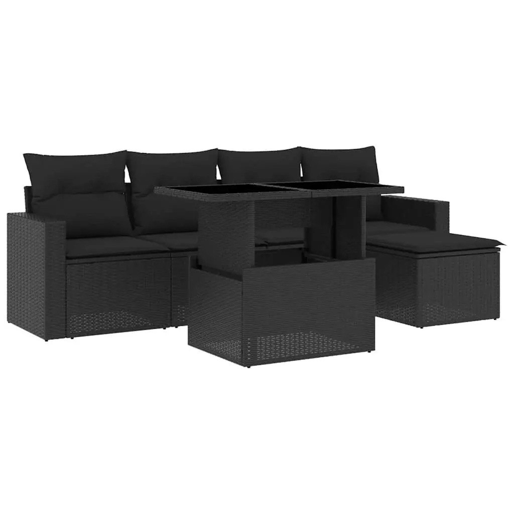Garden Sofa Set 6 Piece Outdoor Patio Furniture Poly Rattan Black with Cushions