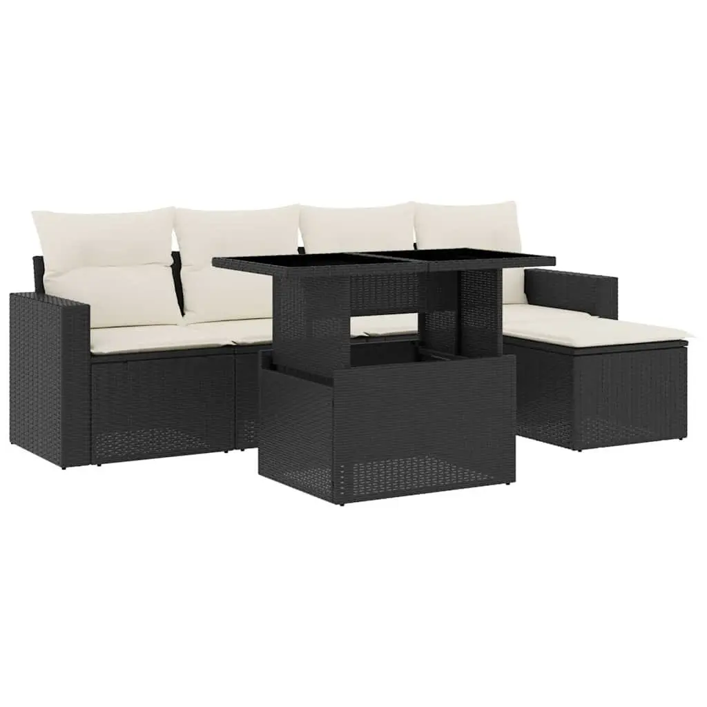 Garden Sofa Set 6 Piece Outdoor Furniture Black Poly Rattan with Cushions Patio