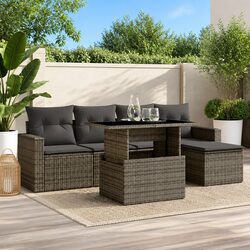 Garden Sofa Set 6 Piece Outdoor Furniture Grey Poly Rattan Modular Patio Lounge