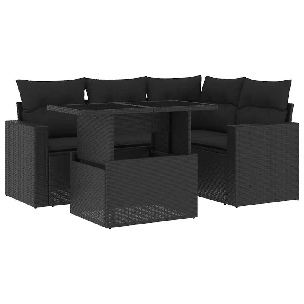 5 Piece Garden Sofa Set Outdoor Furniture Black Poly Rattan
