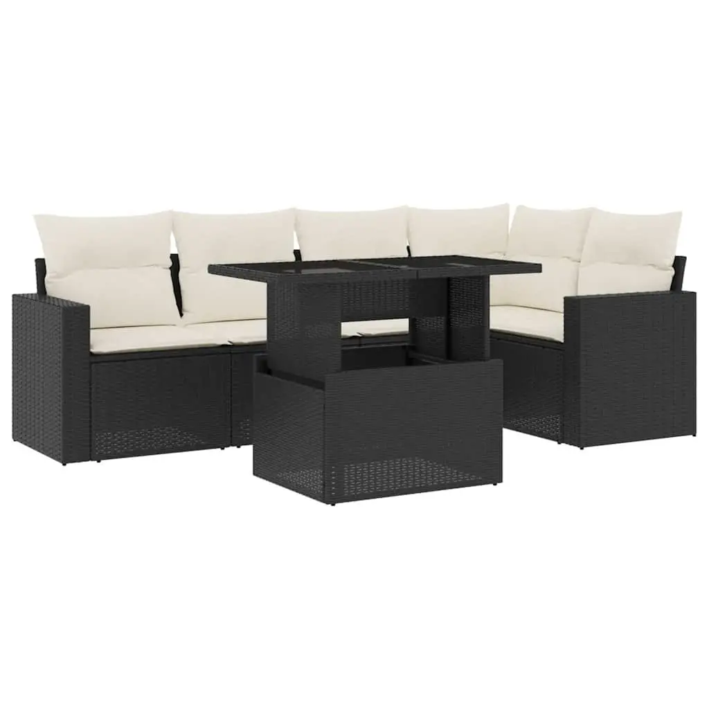 6 Piece Garden Sofa Set Black Poly Rattan Modular Outdoor Furniture with Cushions