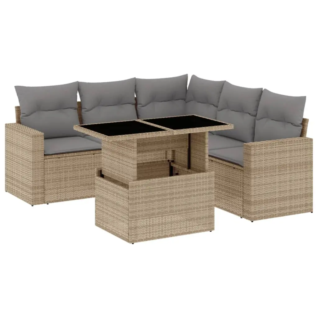 Garden Sofa Set 6 Piece Outdoor Furniture Beige Cushions Patio Lounging