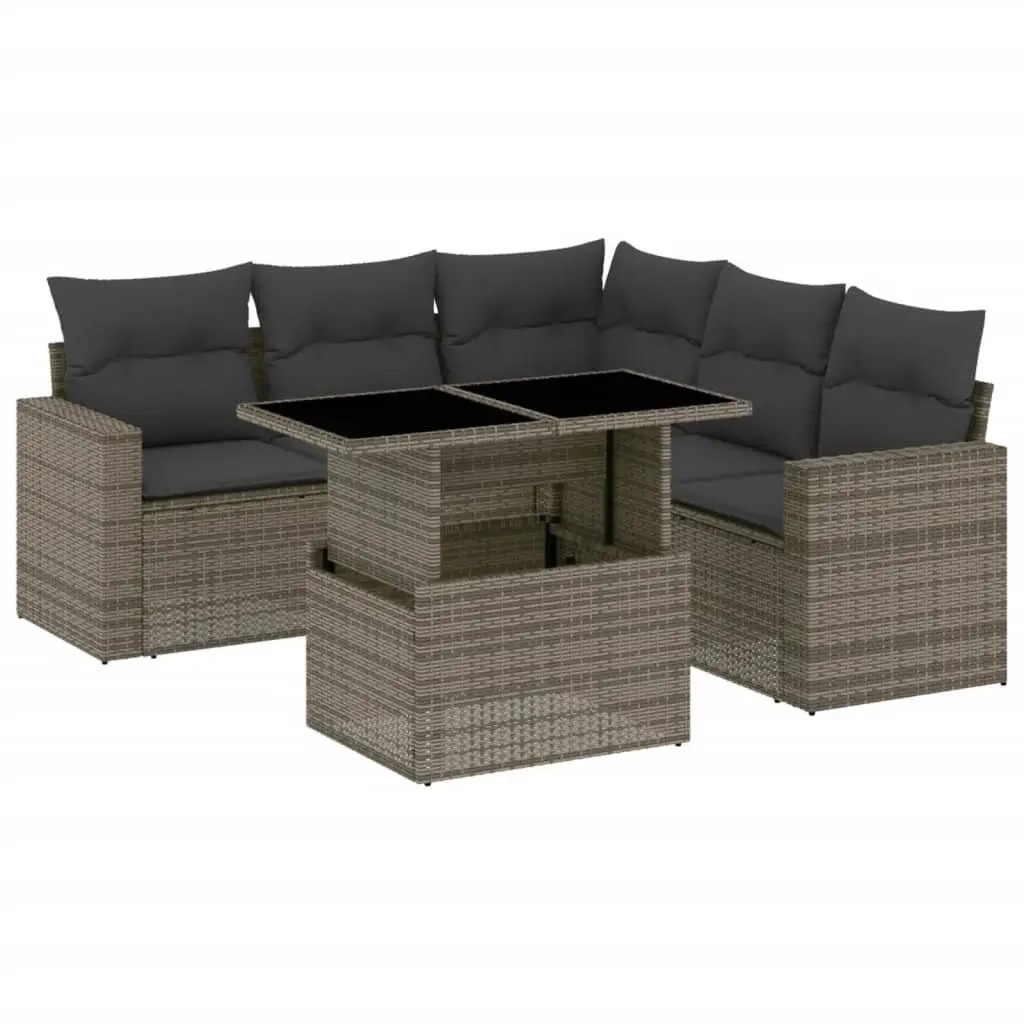 Garden Sofa Set Modular Grey PE Rattan 6 Piece with Cushions