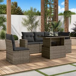 6 Piece Outdoor Garden Sofa Set Grey Poly Rattan Modular Patio Furniture with