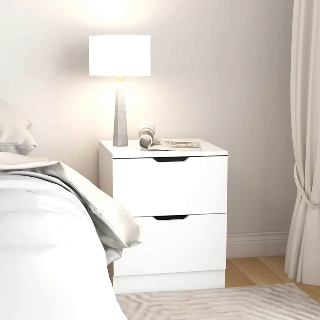 Bedside Table White Modern Storage Cabinet 40x40x50cm 2pcs