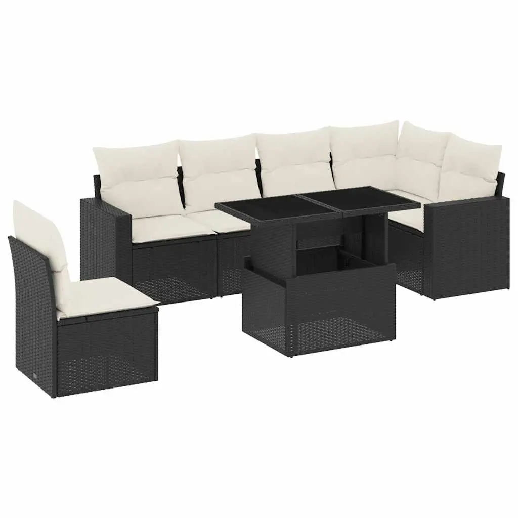 Garden Sofa Set 7 Piece Outdoor Furniture Patio Seating Black Poly Rattan