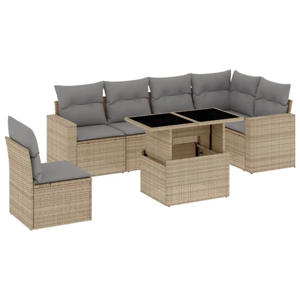 7 Piece Garden Sofa Set Beige Outdoor Furniture Patio Rattan with Cushions