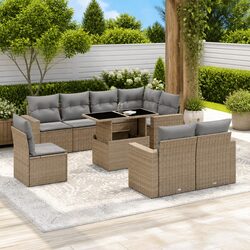 Garden Sofa Set 9 Piece Outdoor Furniture Patio Lounge with Cushions Beige