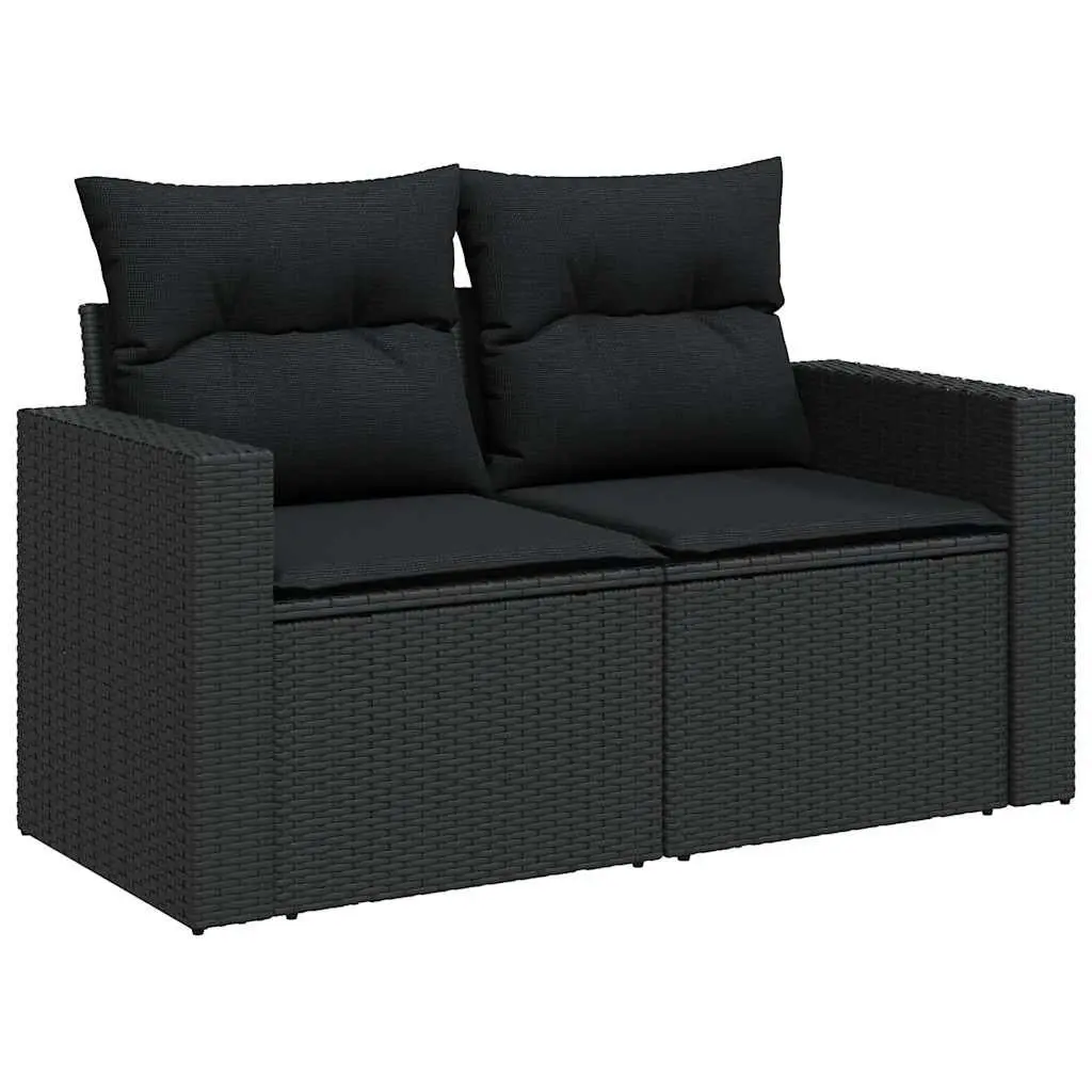 7 Piece Outdoor Garden Sofa Set Black Poly Rattan Patio Furniture with Cushions