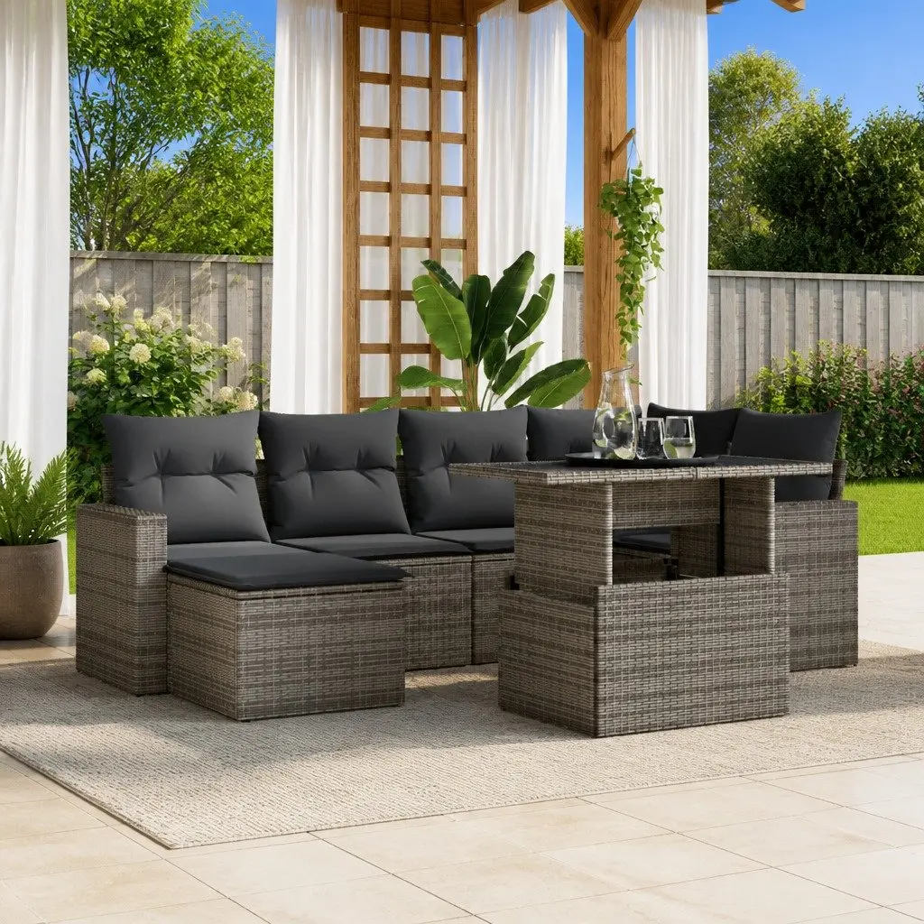 7 Piece Garden Sofa Set Grey Modular Outdoor Furniture with Cushions