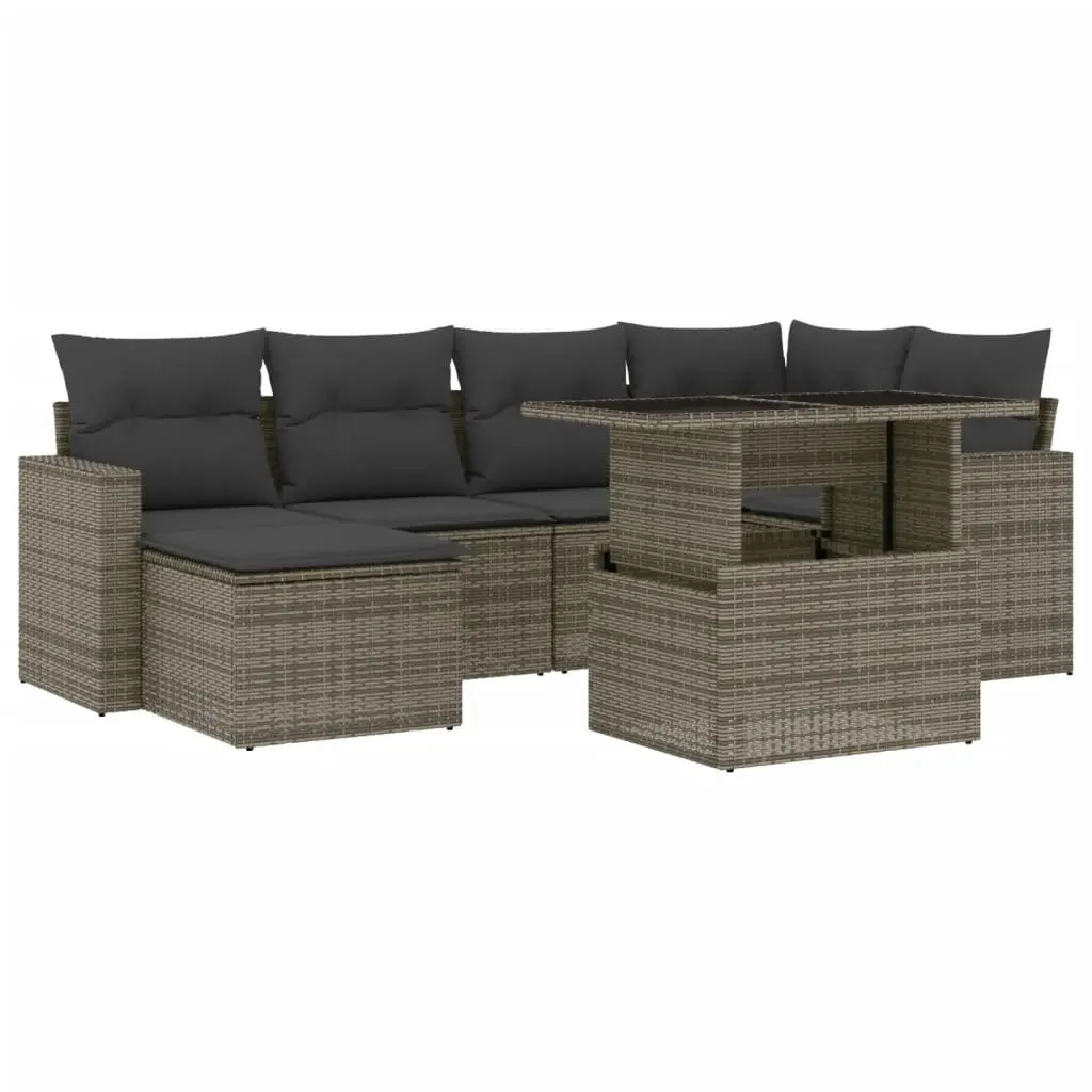 7 Piece Garden Sofa Set Grey Modular Outdoor Furniture with Cushions