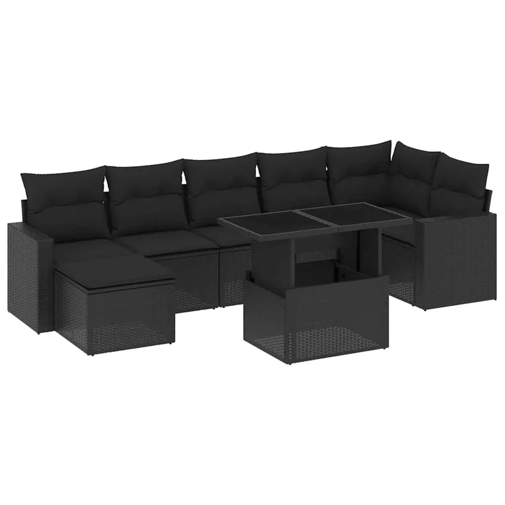 Outdoor Furniture Set 8 Piece Garden Sofa Patio Lounging Black Rattan