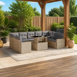 Friendly 10-Piece Beige Rattan Garden Sofa Set