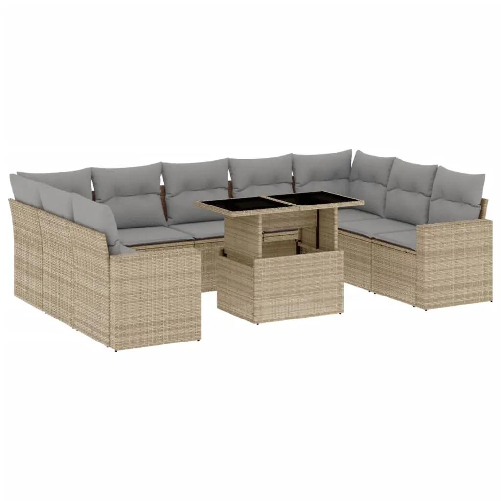 Garden Sofa Set 10 Piece Outdoor Furniture Patio Lounge Beige Poly Rattan