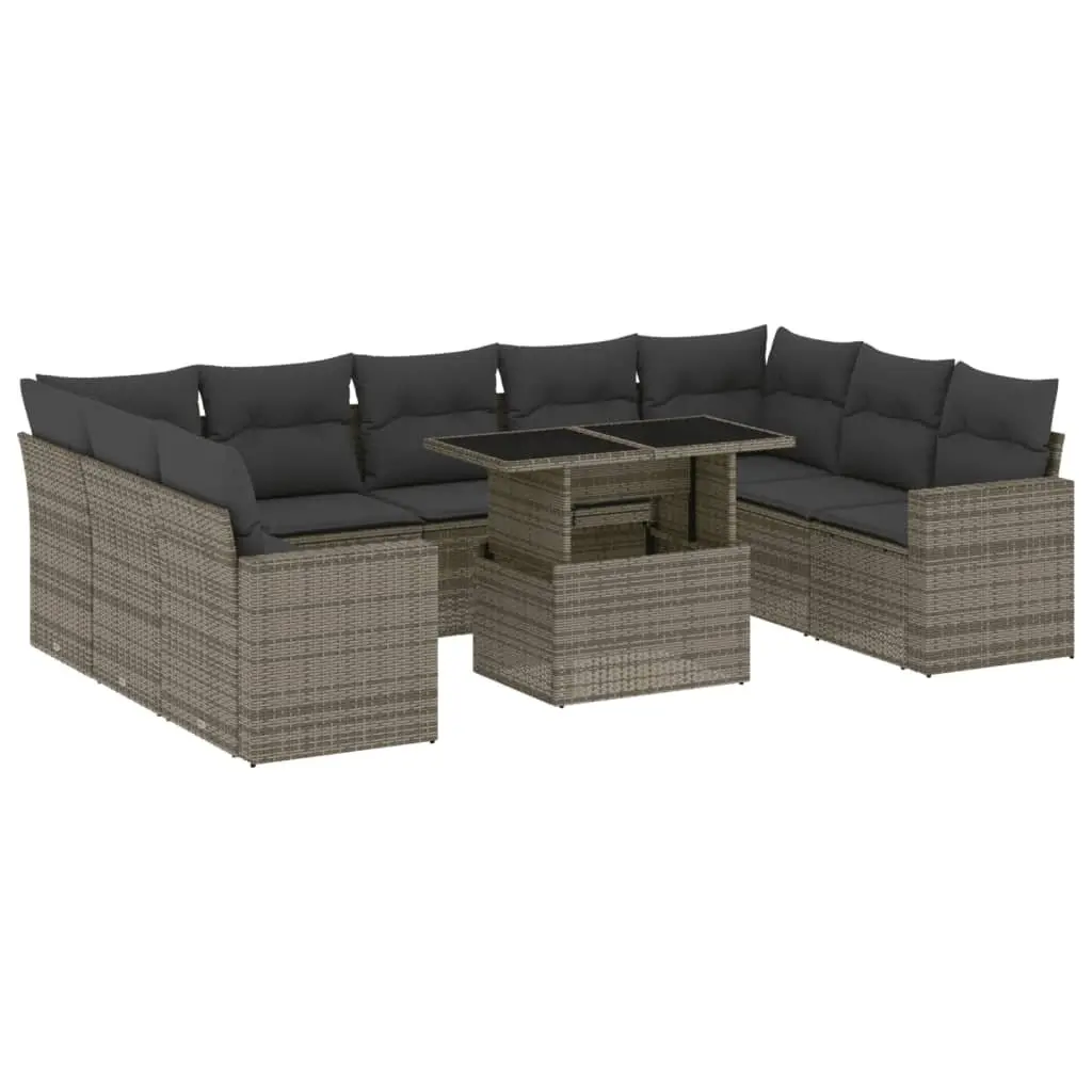 10 Piece Garden Sofa Set Outdoor Furniture Grey Poly Rattan with Cushions