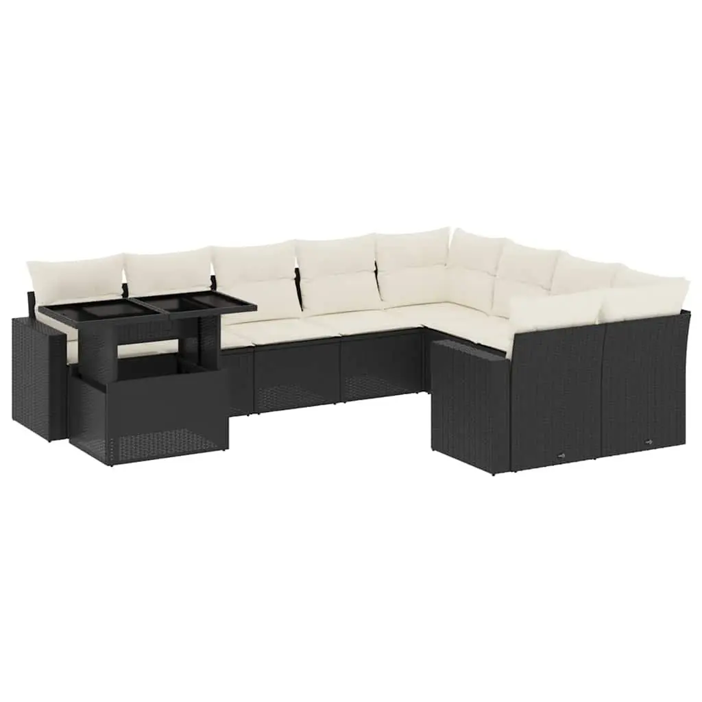 Garden Sofa Set 10 Piece Outdoor Furniture Black Poly Rattan Modular Patio