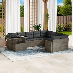 Garden Sofa Set 10 Piece Outdoor Furniture with Cushions Grey Poly Rattan