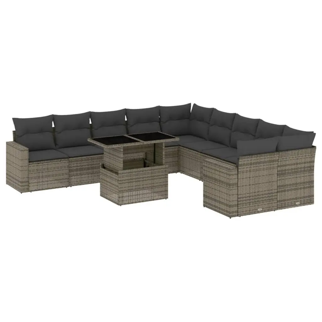Garden Sofa Set 11 Piece Outdoor Furniture Patio Lounge Grey Poly Rattan