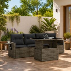 5 Piece Garden Sofa Set Grey Poly Rattan Outdoor Furniture Patio Sectional
