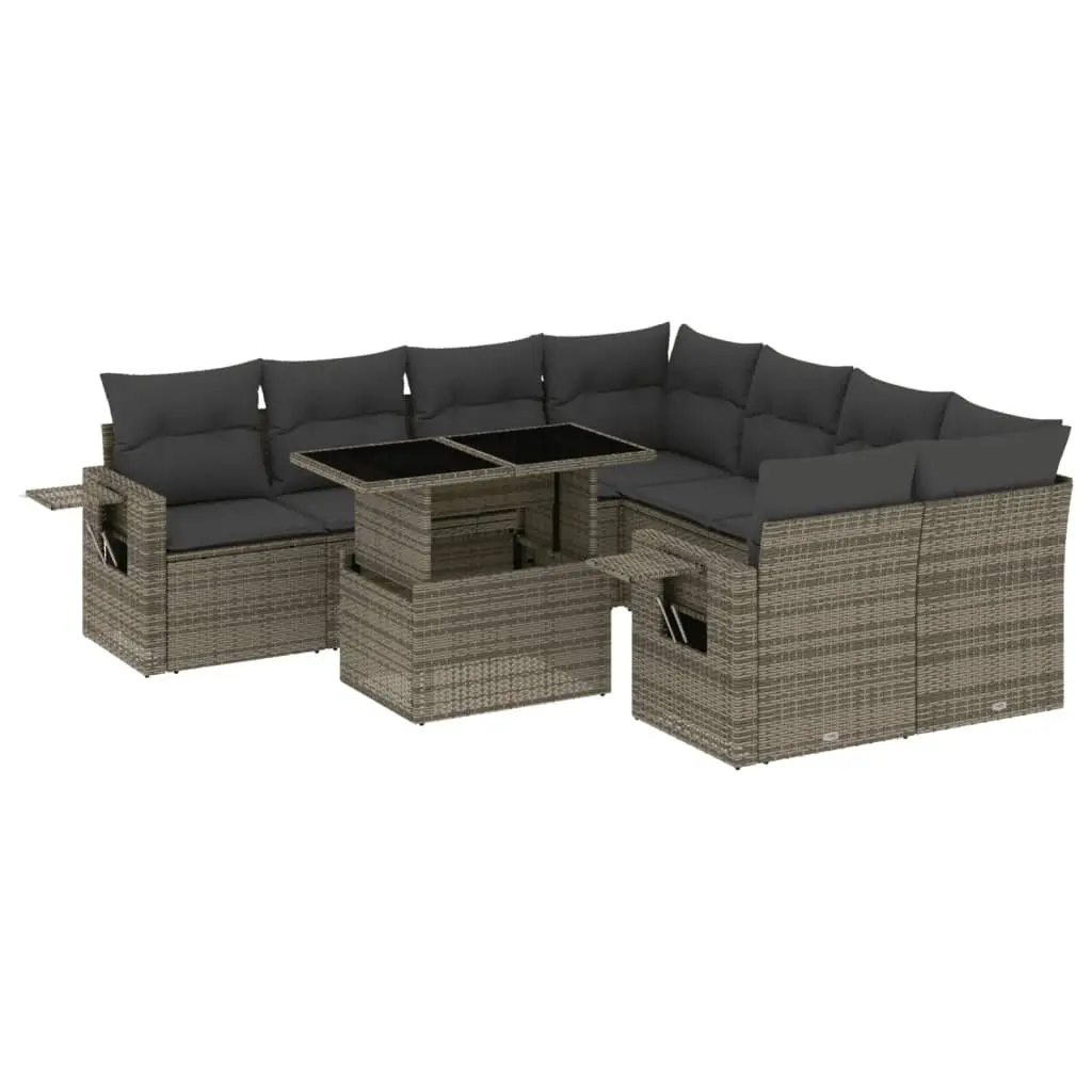 Garden Sofa Set 9 Piece Outdoor Furniture Grey Poly Rattan Modular Patio Lounge