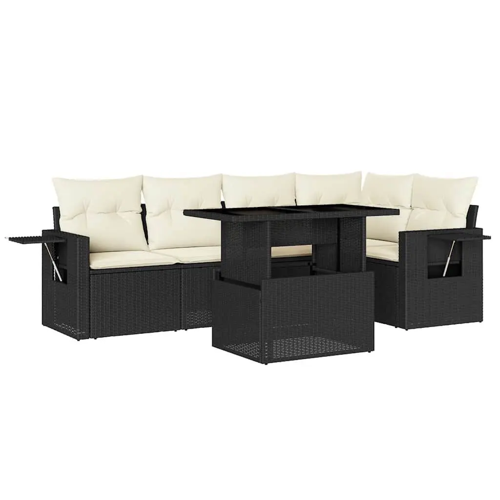 Garden Sofa Set 6 Piece Outdoor Furniture Black Poly Rattan with Cushions Patio