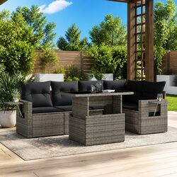 6 Piece Garden Sofa Set Grey Poly Rattan Outdoor Furniture Patio with Cushions