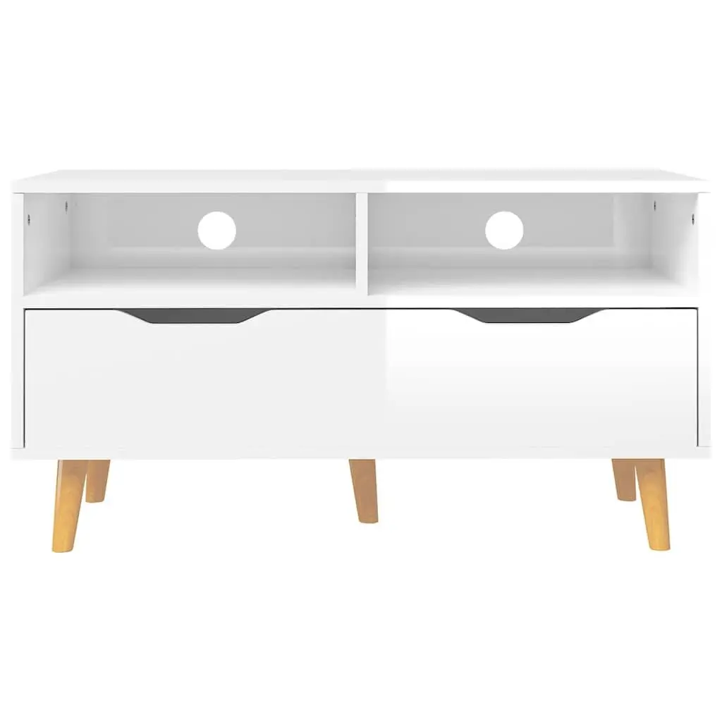 TV Cabinet White High Gloss Engineered Wood 90W x 40D x 48.5H cm
