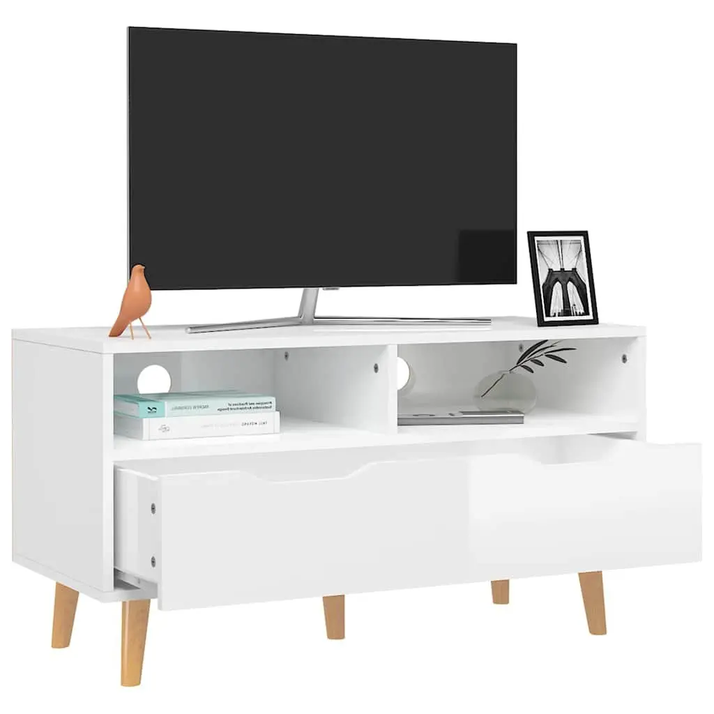 TV Cabinet White High Gloss Engineered Wood 90W x 40D x 48.5H cm