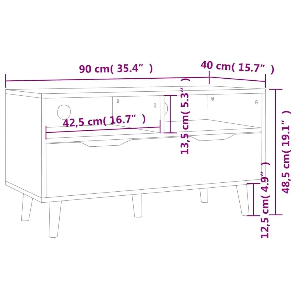 TV Cabinet White High Gloss Engineered Wood 90W x 40D x 48.5H cm