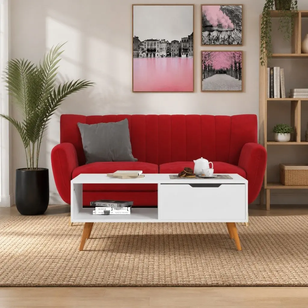 Coffee Table White Engineered Wood Living Room Accent Side Table 100 x 49.5 x 43 cm