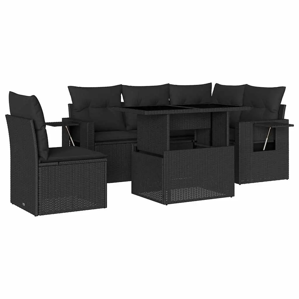 Garden Sofa Set 6 Piece Outdoor Furniture Patio Black Poly Rattan with Cushions