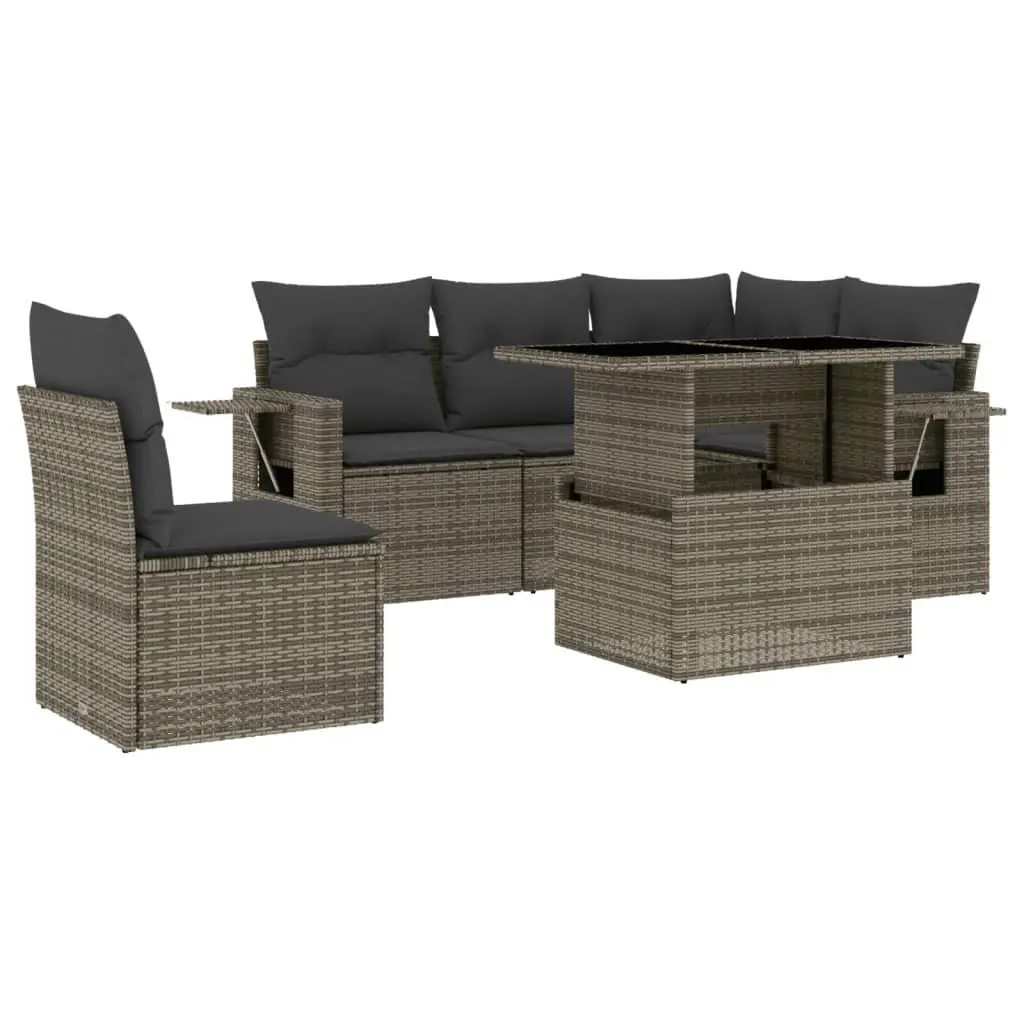 Garden Sofa Set Modular 6 Piece Outdoor Furniture Grey Poly Rattan with Cushions