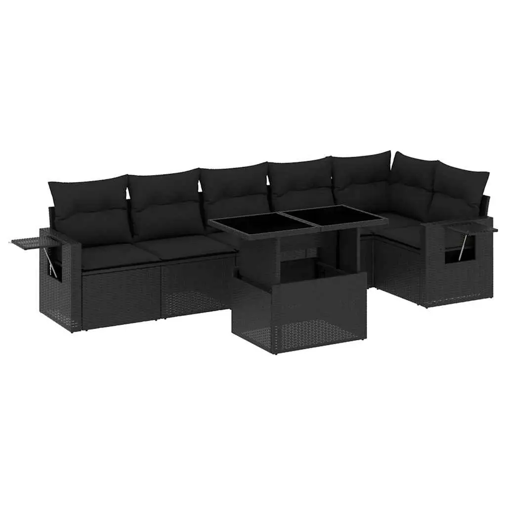 7 Piece Garden Sofa Set Modular Cushioned Black Poly Rattan Outdoor Furniture