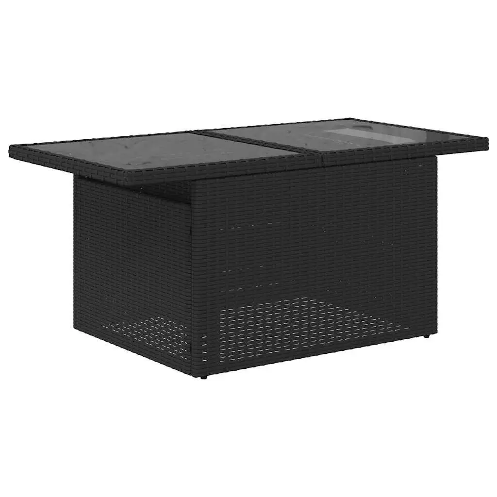 7 Piece Modular Patio Sofa Set Adjustable Table Black PE Rattan with Cushions