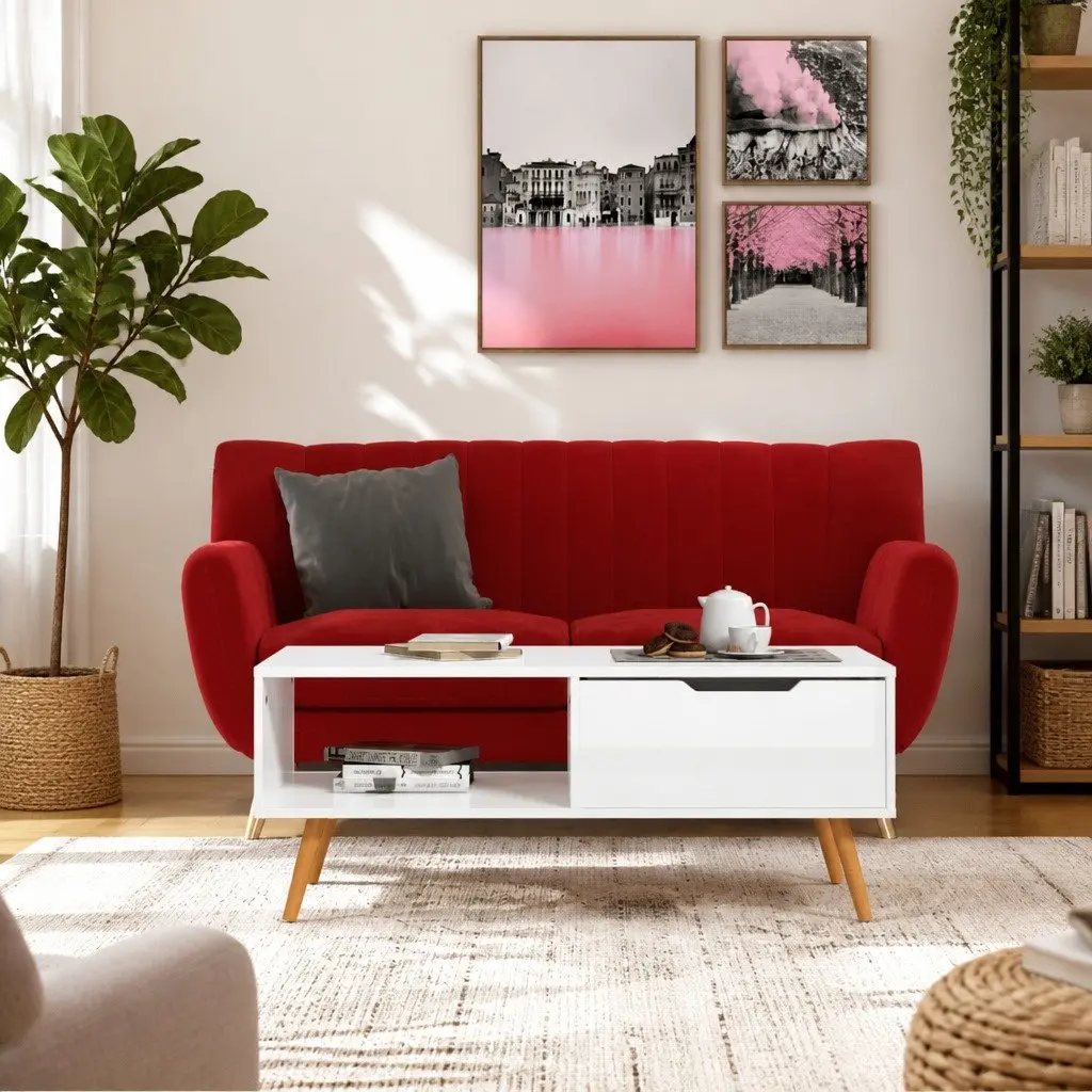 Coffee Table High Gloss White Engineered Wood 100 x 49.5 x 43 cm