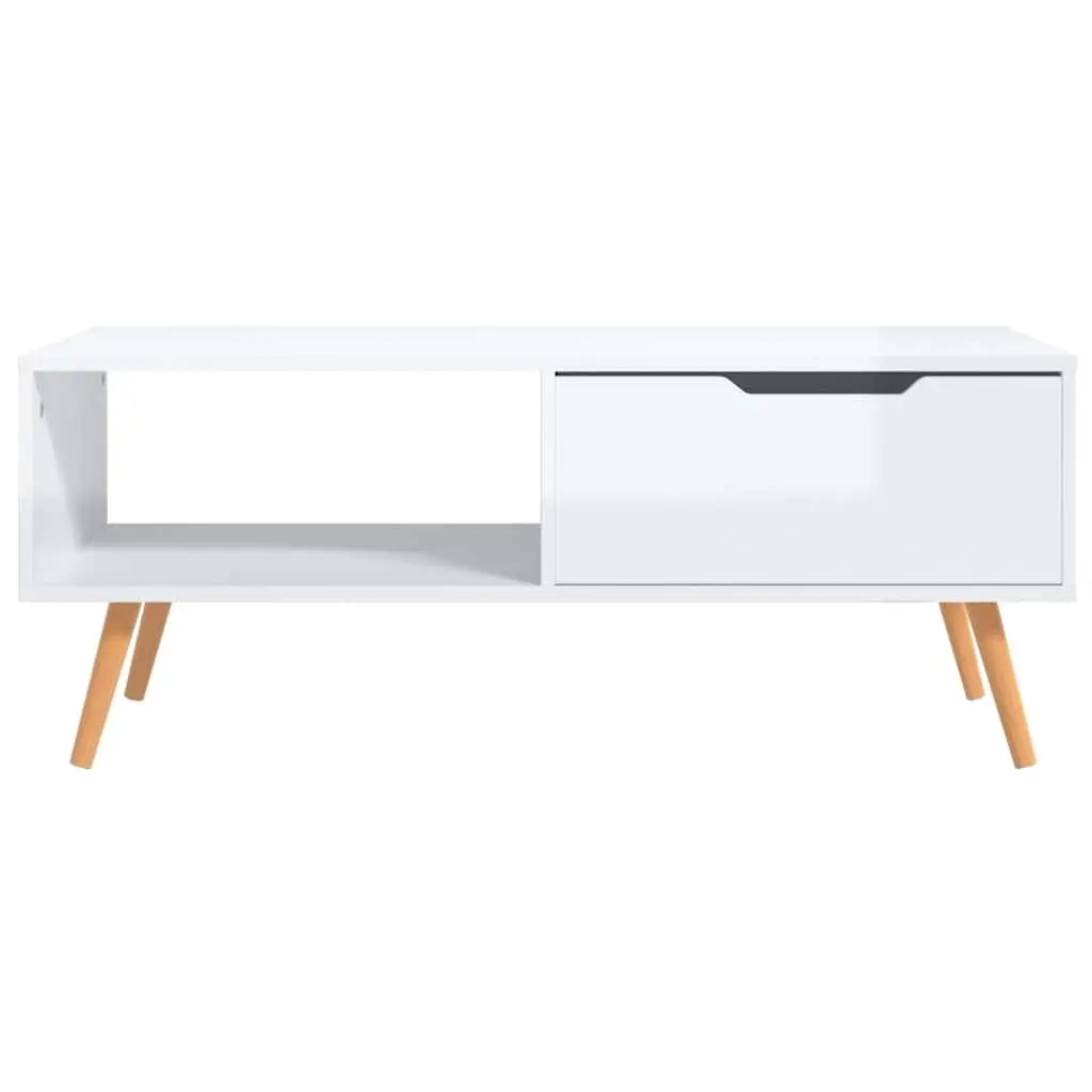 Coffee Table High Gloss White Engineered Wood 100 x 49.5 x 43 cm