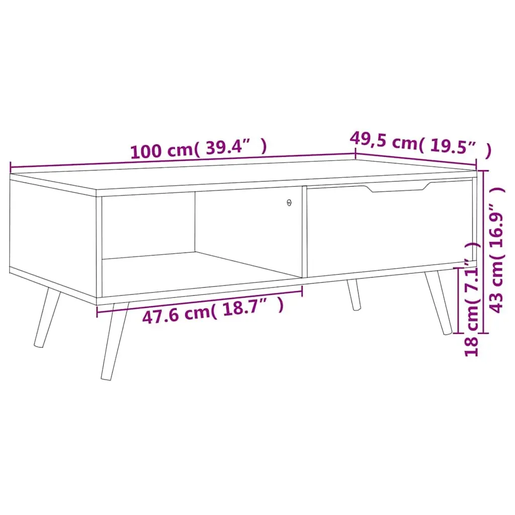 Coffee Table High Gloss White Engineered Wood 100 x 49.5 x 43 cm