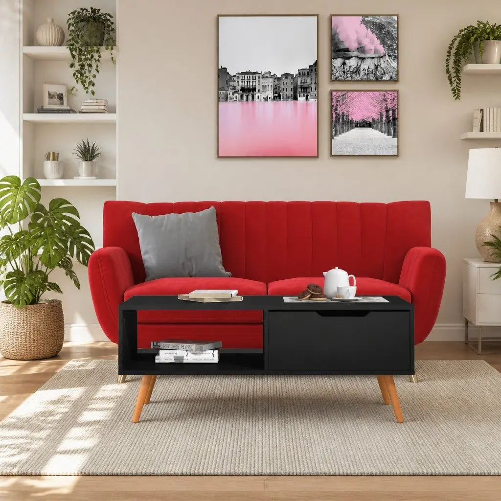 Coffee Table High Gloss Black Engineered Wood 100 x 49.5 x 43 cm