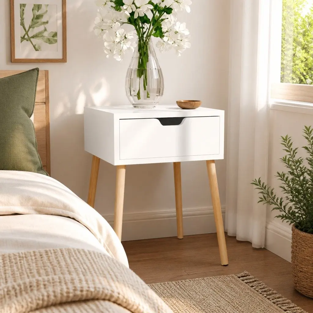 Bedside Cabinet White Engineered Wood 40x40x56cm Nightstand Bedroom Storage