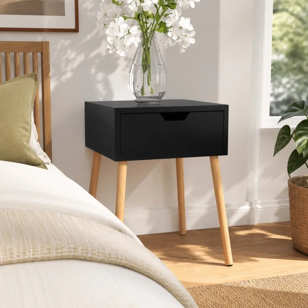 Bedside Cabinet Black Engineered Wood 40x40x56 cm Modern Side Table