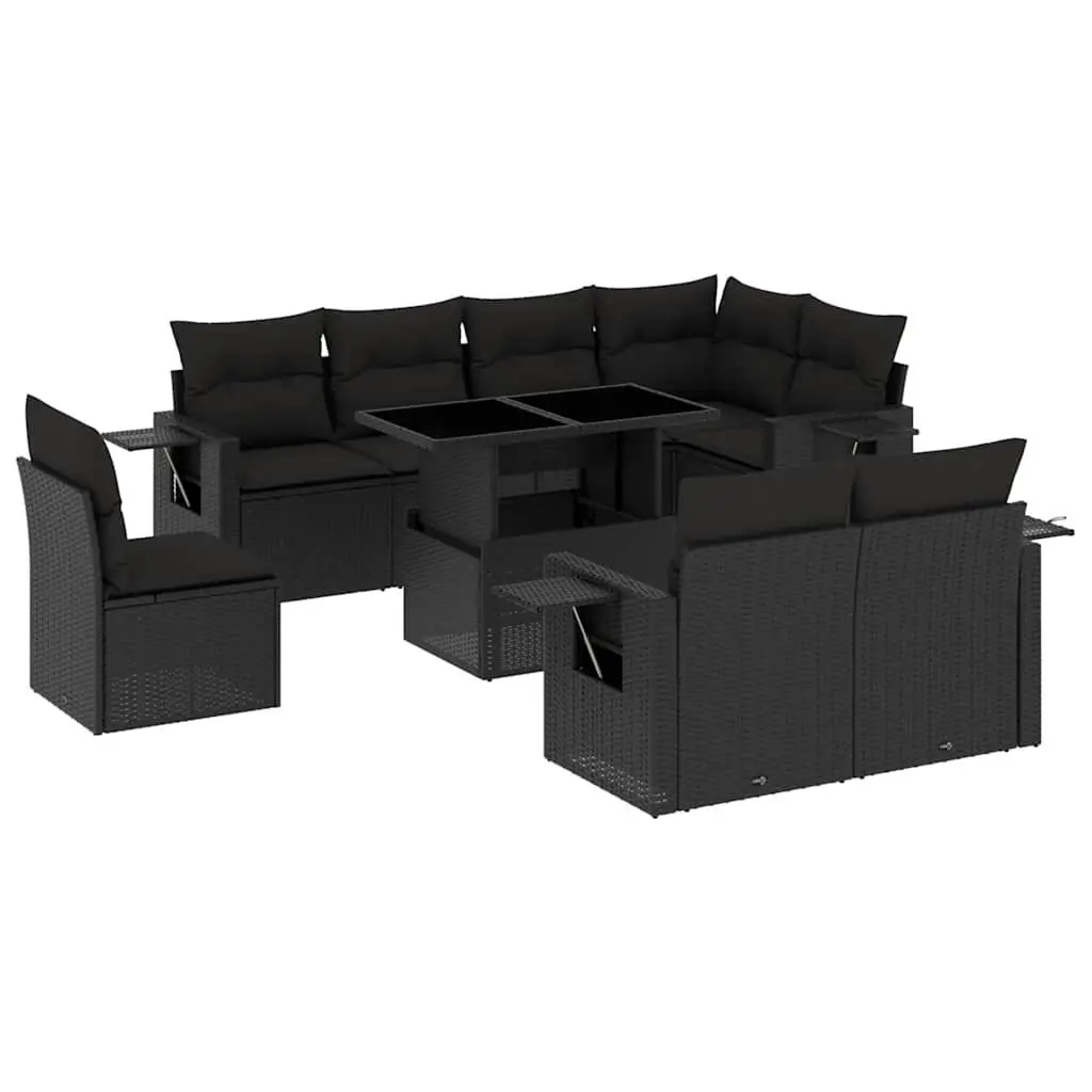 9 Piece Garden Sofa Set Outdoor Furniture Patio Black with Cushions Modular
