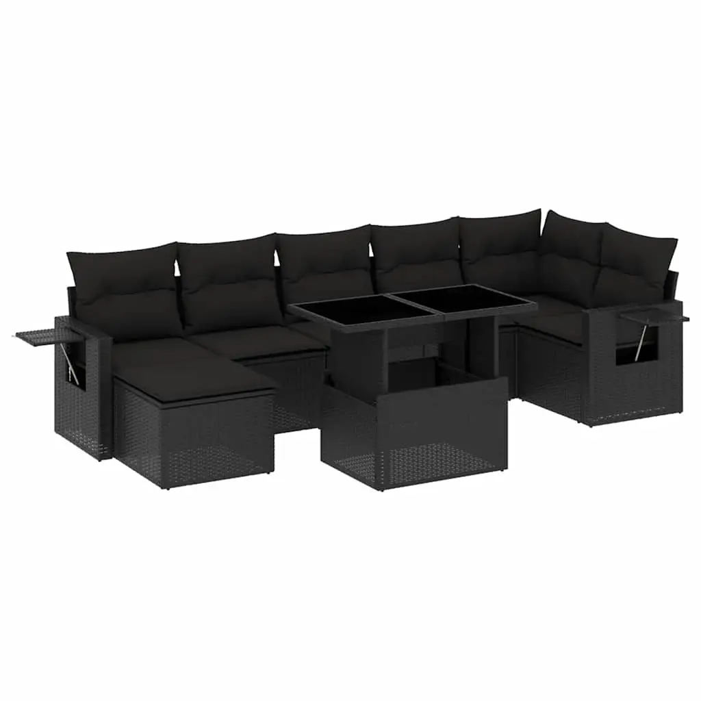 Garden Sofa Set 8 Piece Outdoor Furniture Black Poly Rattan with Cushions Patio