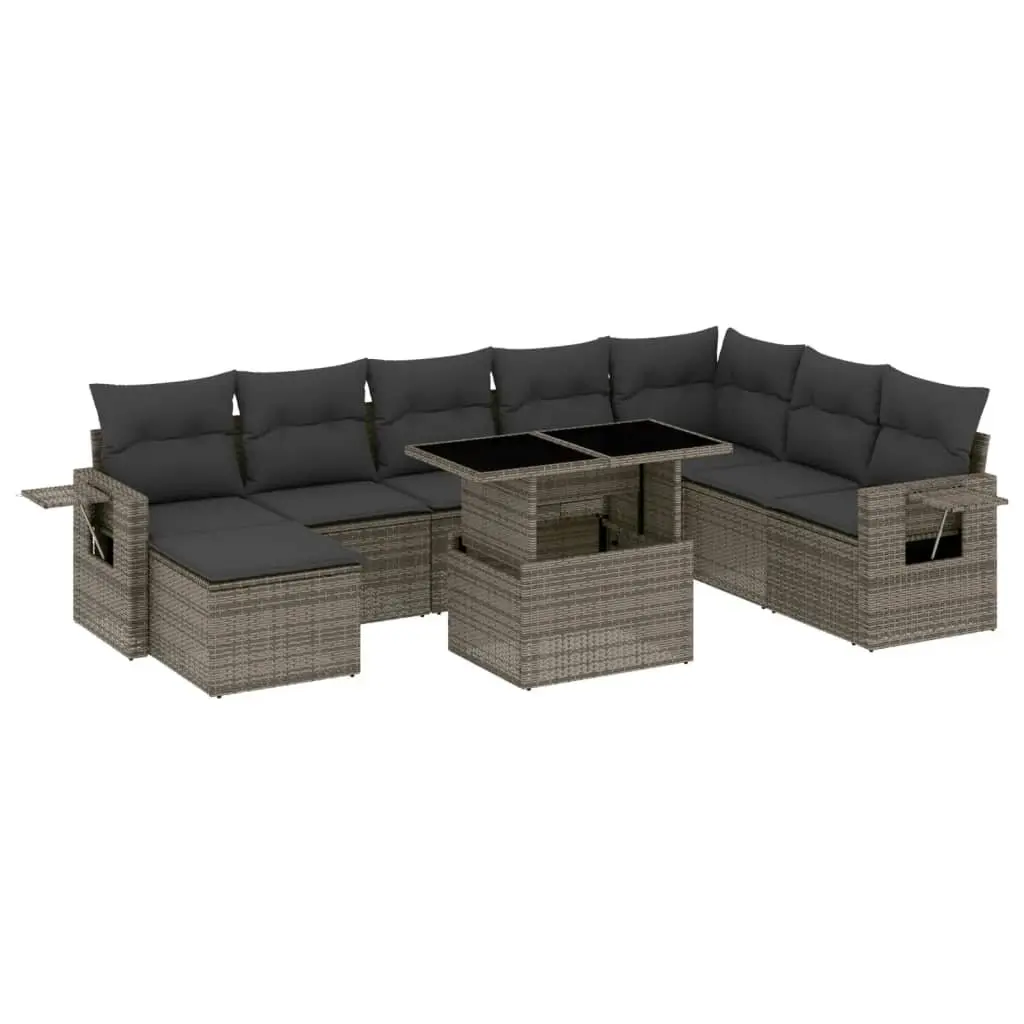 Modular 9 Piece Outdoor Garden Sofa Set Grey PE Rattan Patio Furniture with Cushions